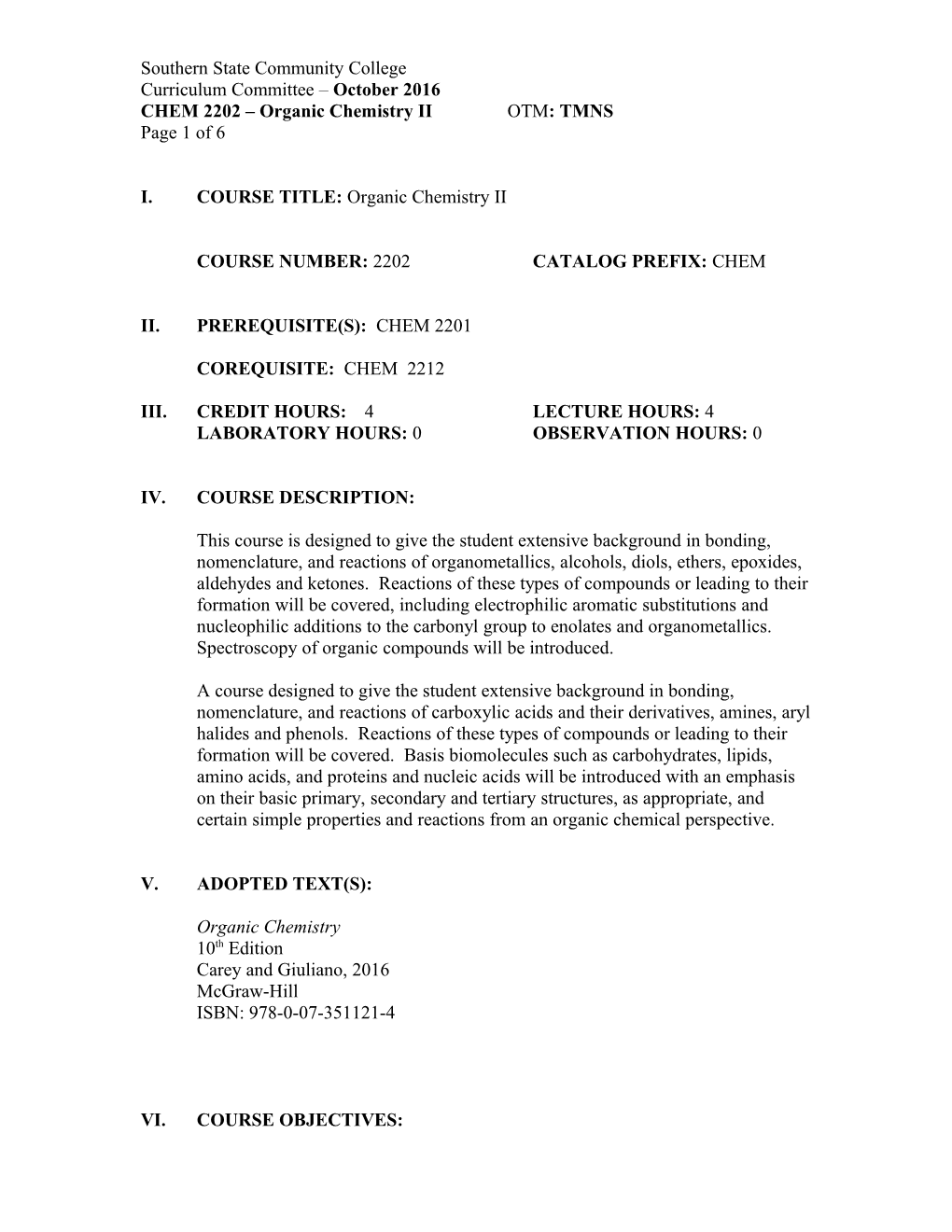 CHEM 2202 Organic Chemistry II