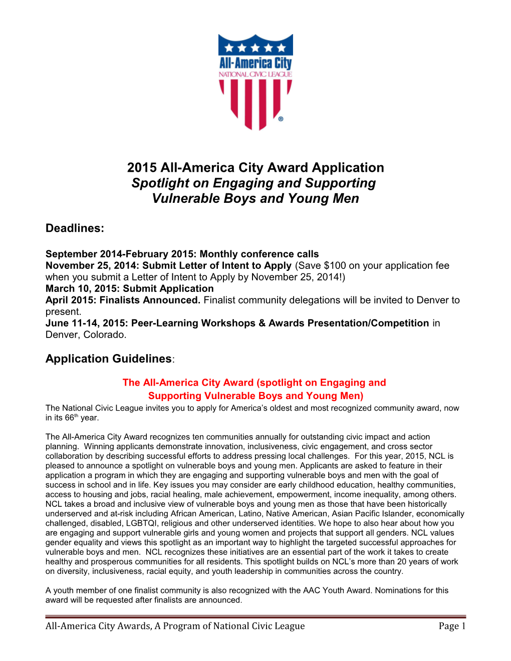 2015 All-America City Award Application