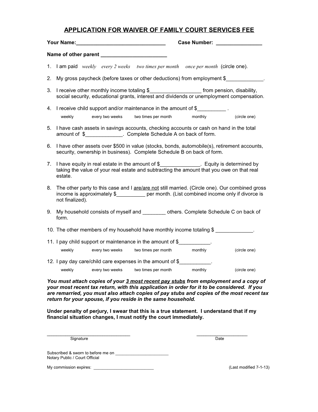 Application for Waiver of Family Court Counseling Fee