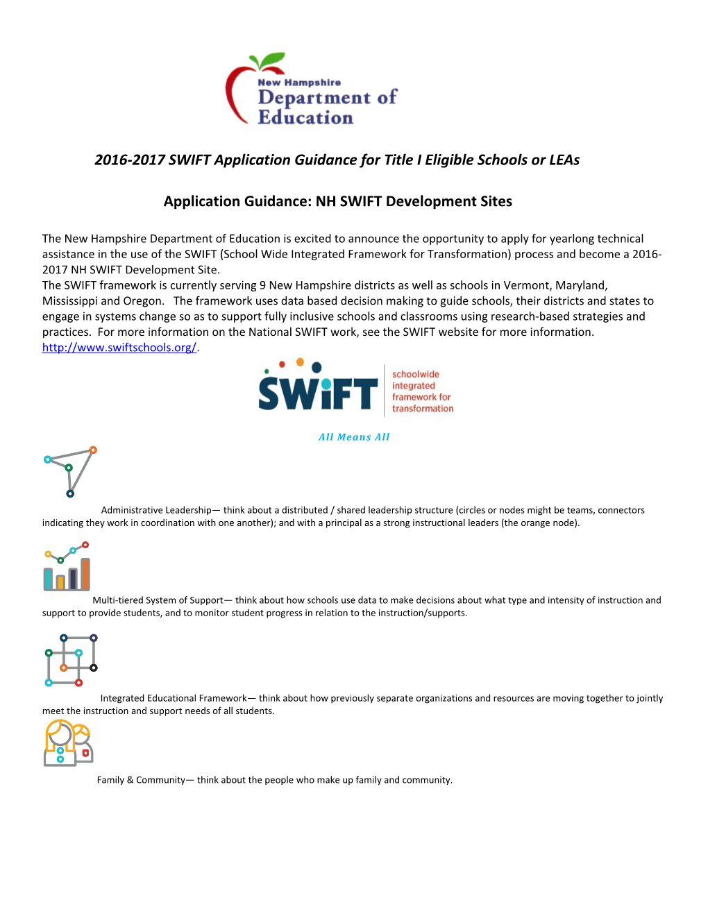 2016-2017 SWIFT Application Guidance for Title I Eligible Schools Or Leas