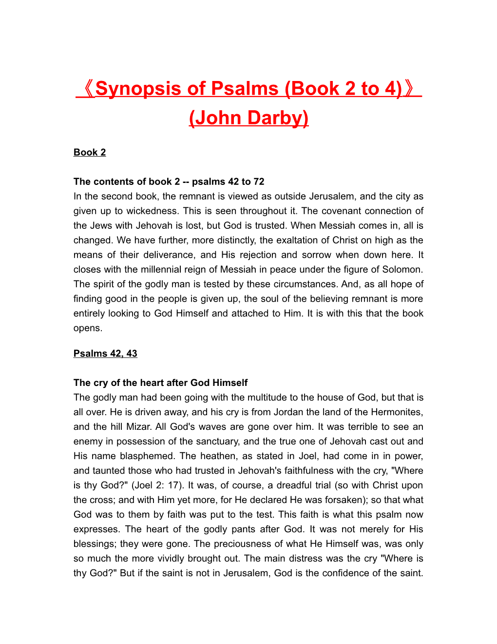 Synopsis of Psalms (Book 2 to 4) (John Darby)