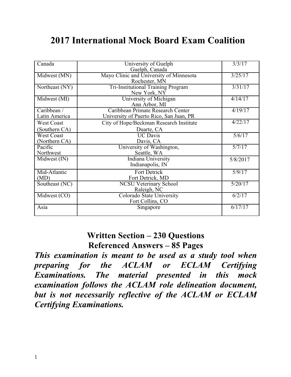 2017 International Mock Board Exam Coalition