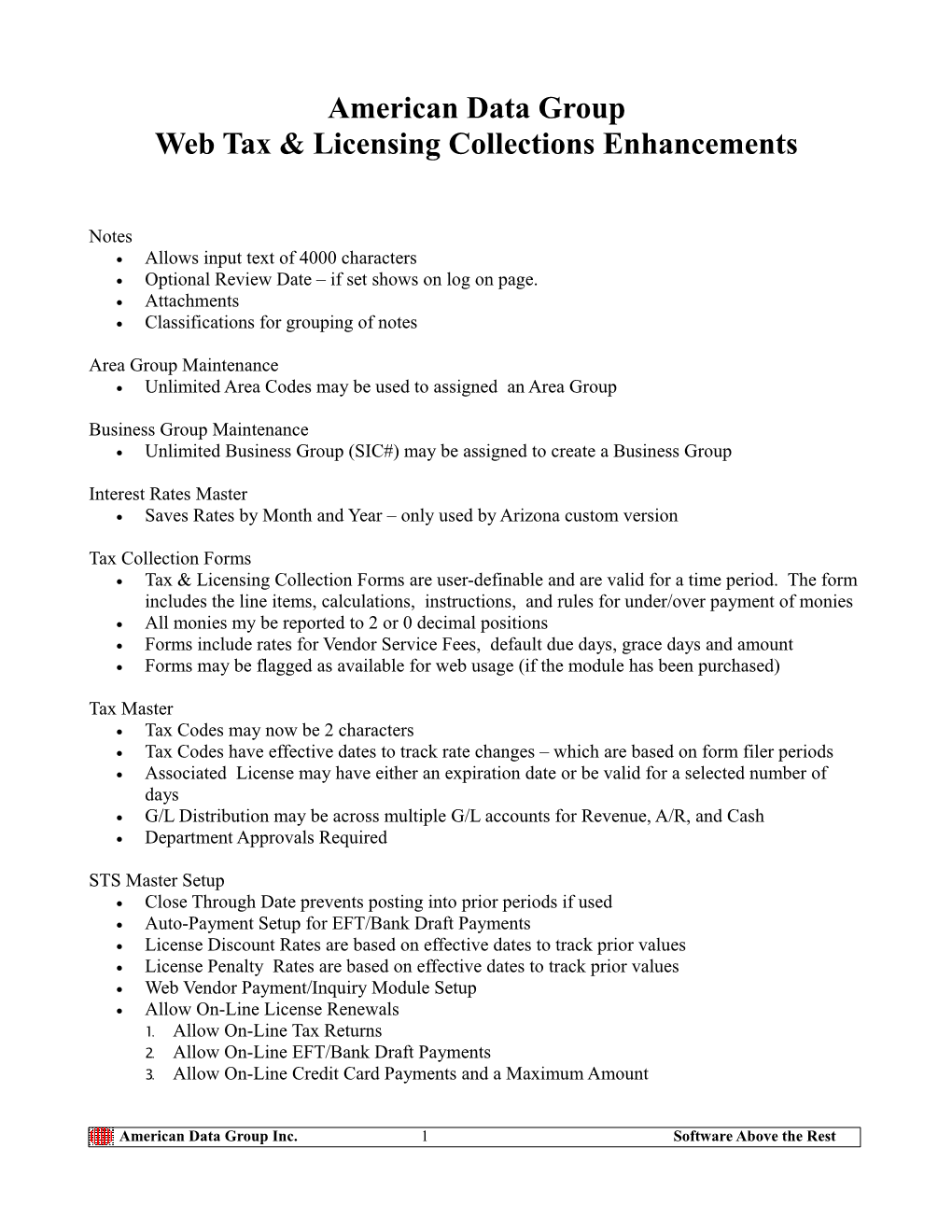 Web Tax & Licensing Collections Enhancements