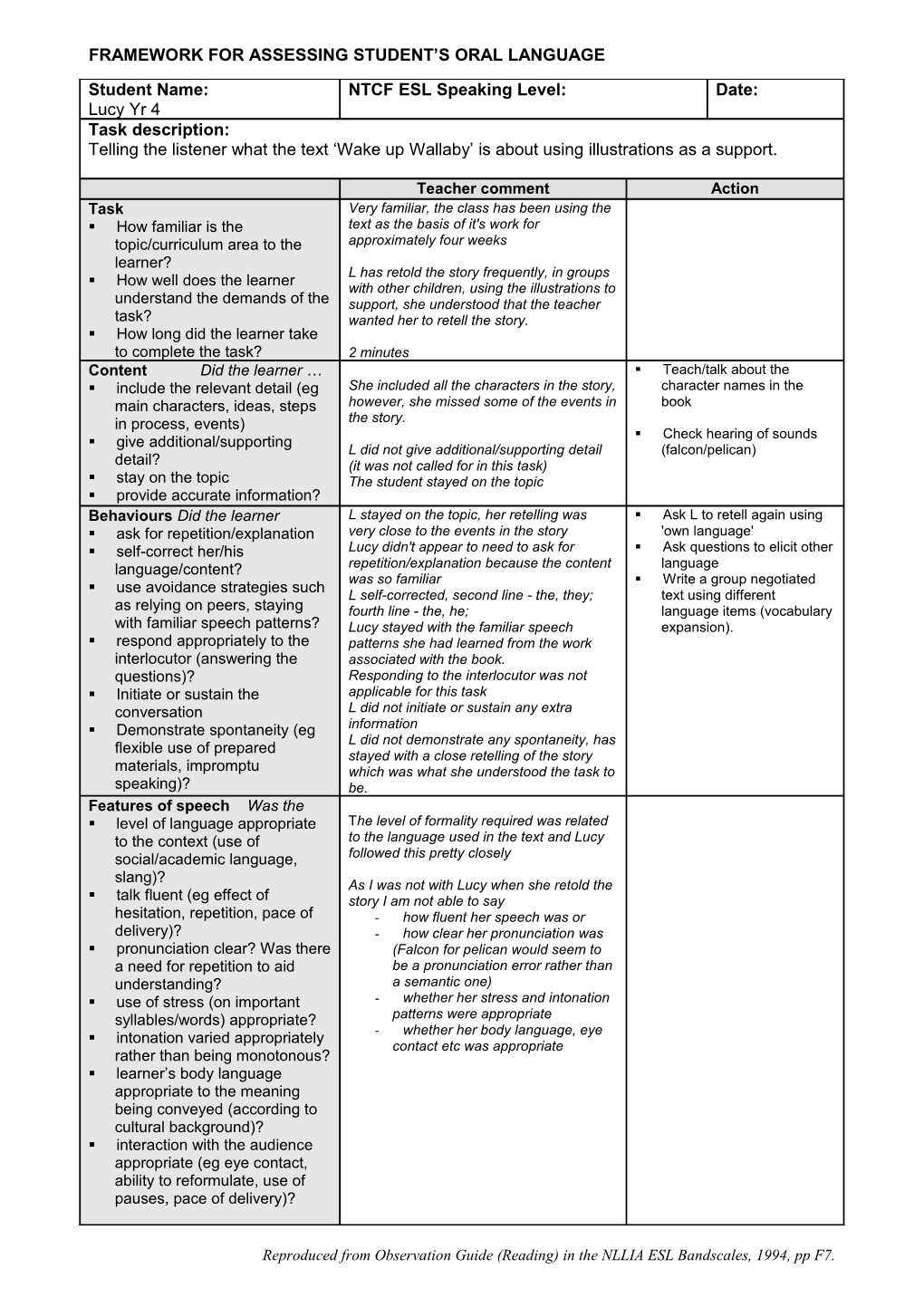 Framework for Assessing Student S Oral Language