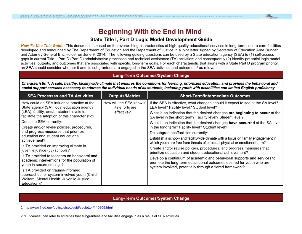 State Title I, Part D Logic Model Development Guide