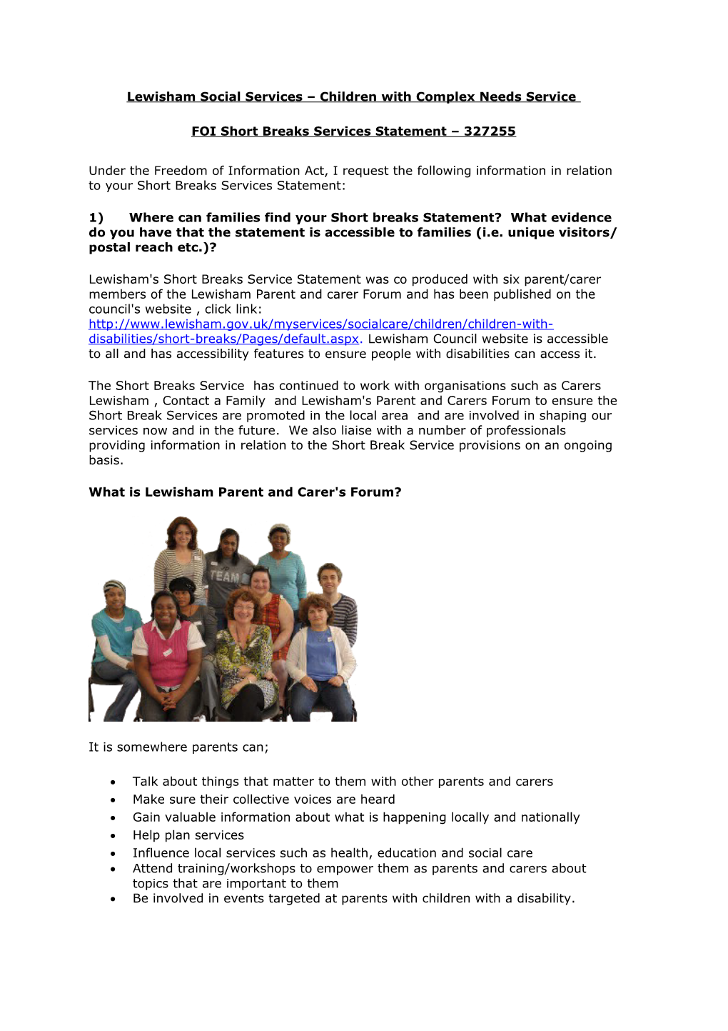 Lewisham Social Services Children with Complex Needs Service (Short Breaks Service) - Freedom