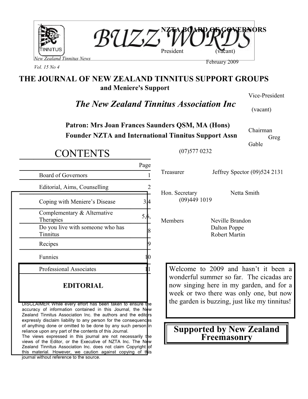 The New Zealand Tinnitus Association Inc