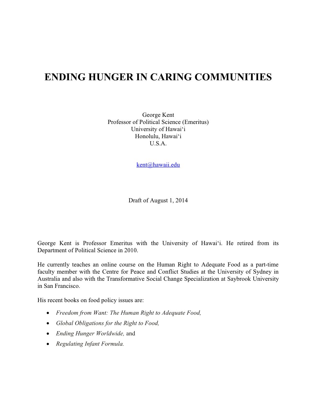 Ending Hunger in Caring Communities