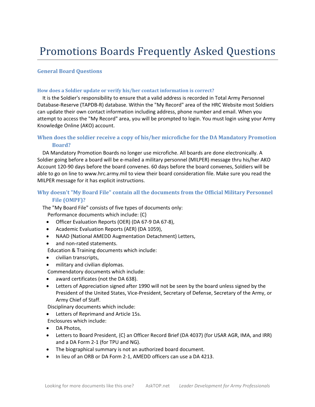 Promotions Boards Frequently Asked Questions