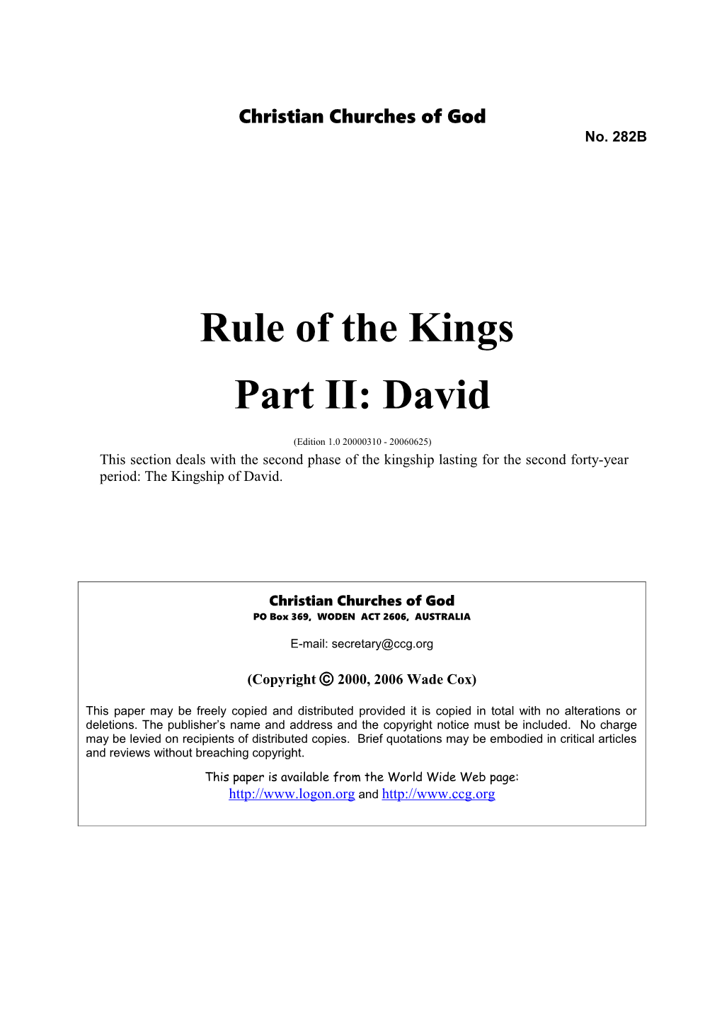 Rule of the Kings Part II: David (No. 282B)