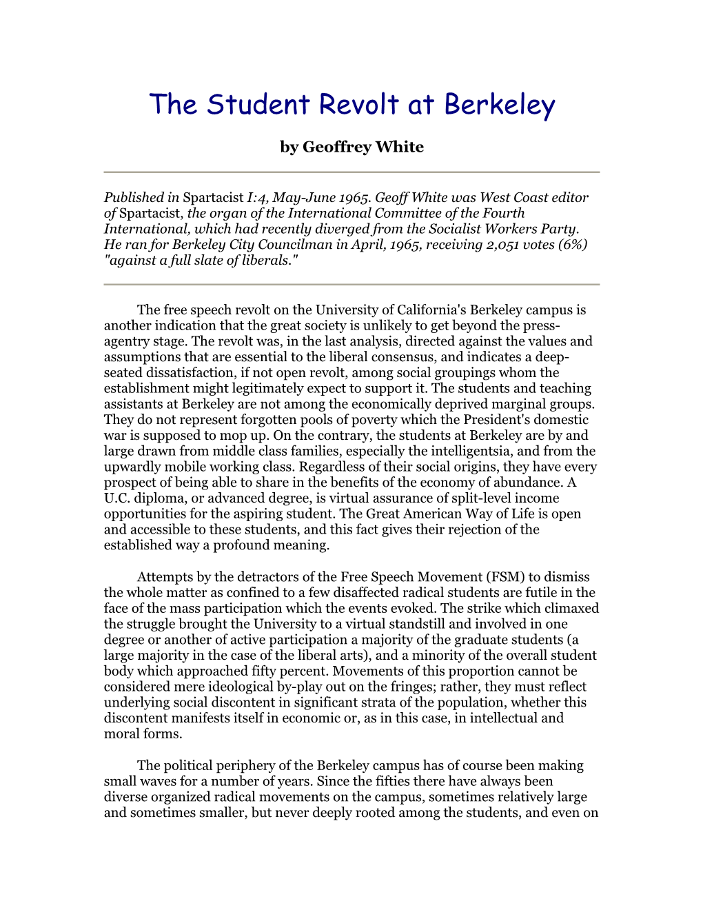The Student Revolt at Berkeley