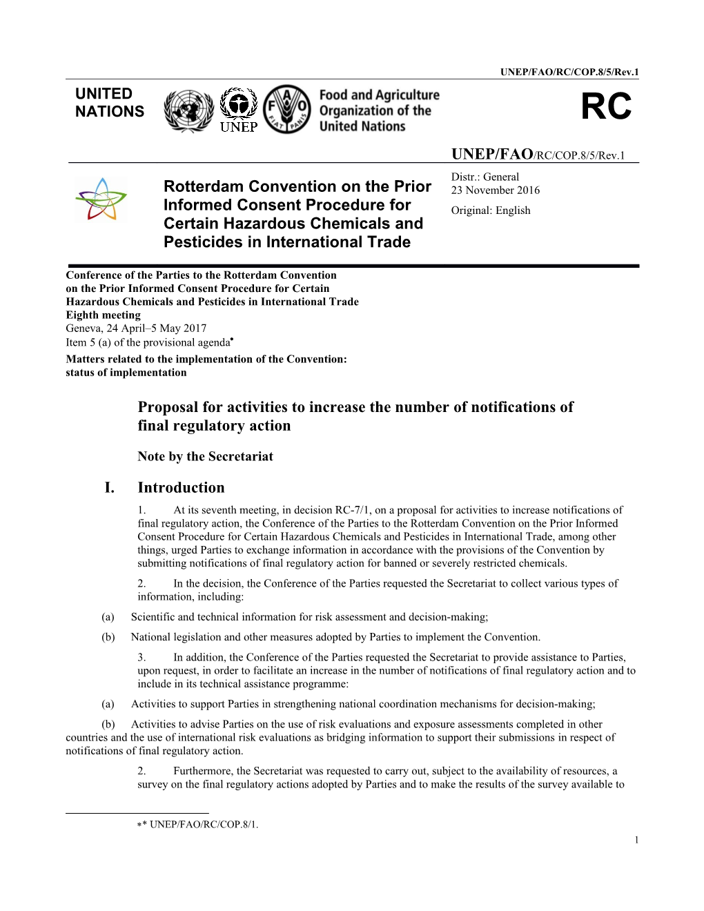 UNEP/FAO/RC/COP.8/5/Rev.1