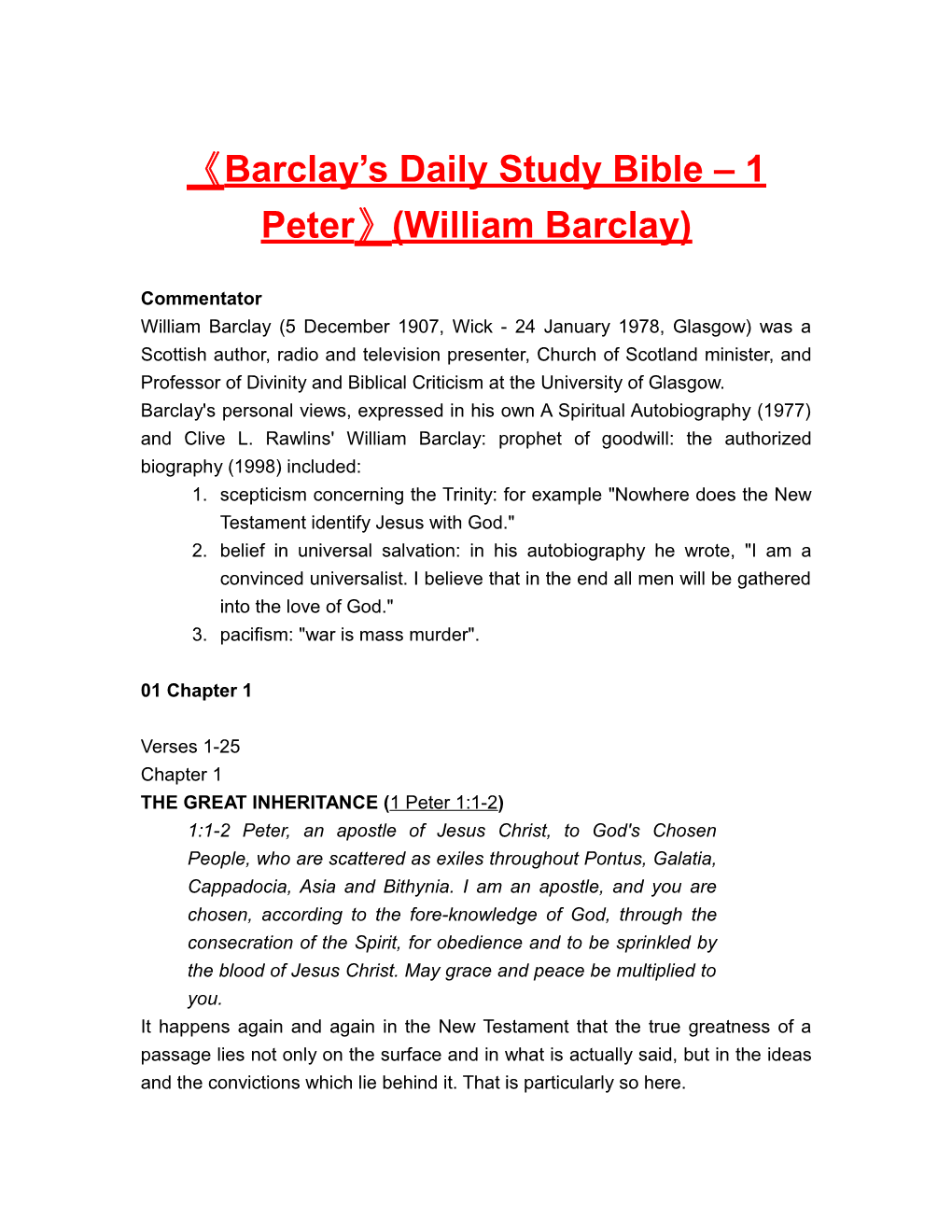 Barclay S Daily Study Bible 1 Peter (William Barclay)
