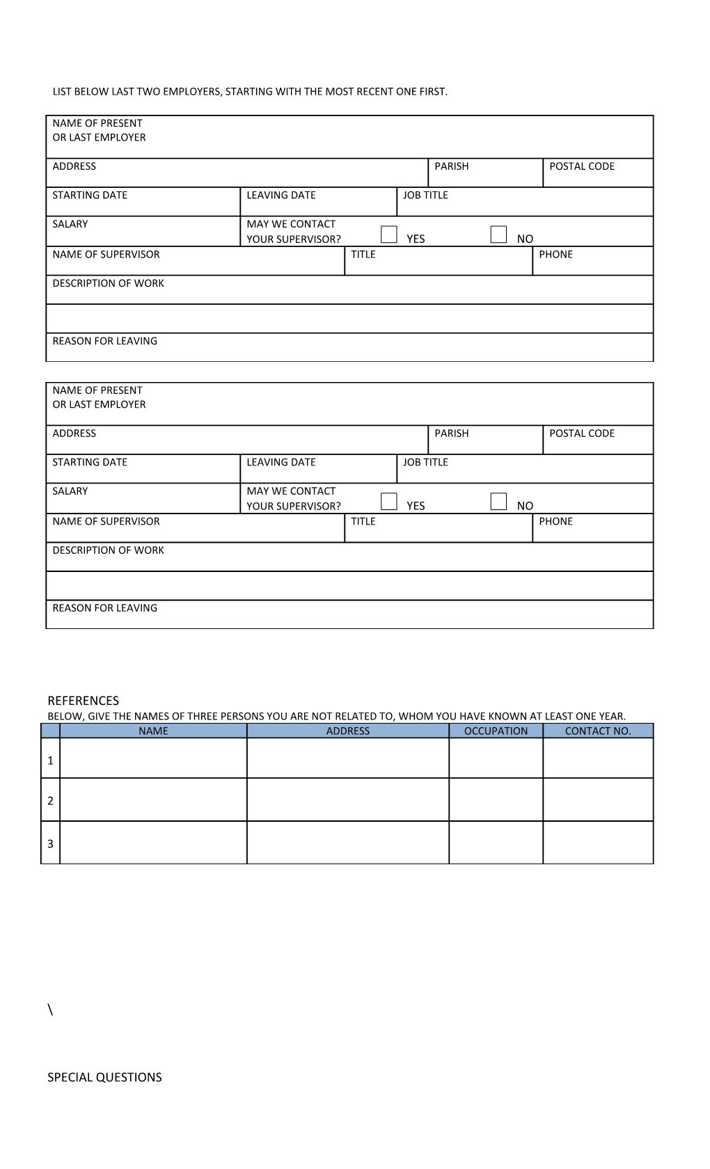 Application for Employment Pre-Employment