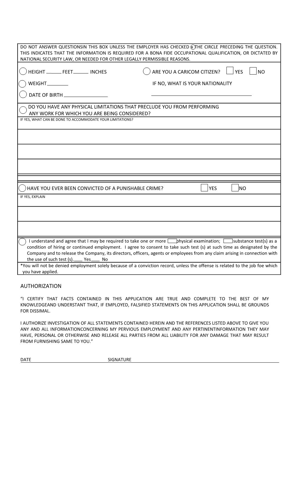 Application for Employment Pre-Employment