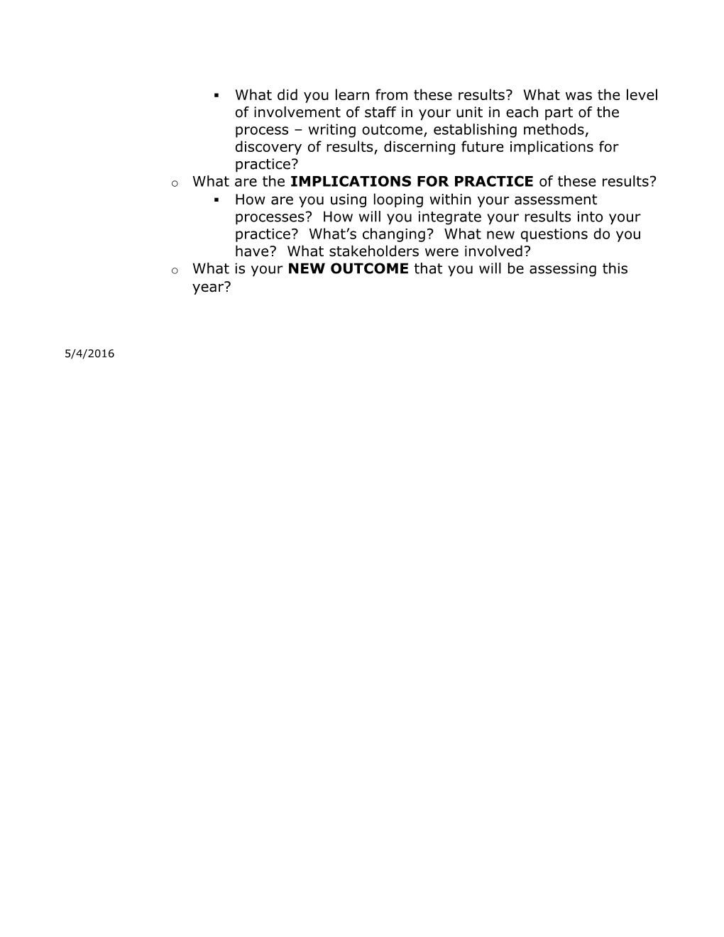 Student Affairs Assessment Reporting Format