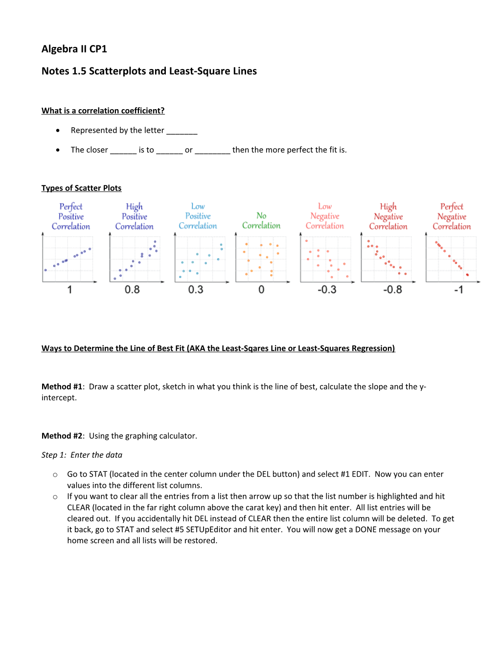 Notes 1.5 Scatterplots and Least-Square Lines