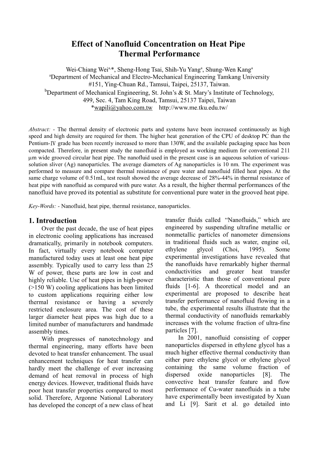 Effect of Nanofluid Concentration on Heat Pipe