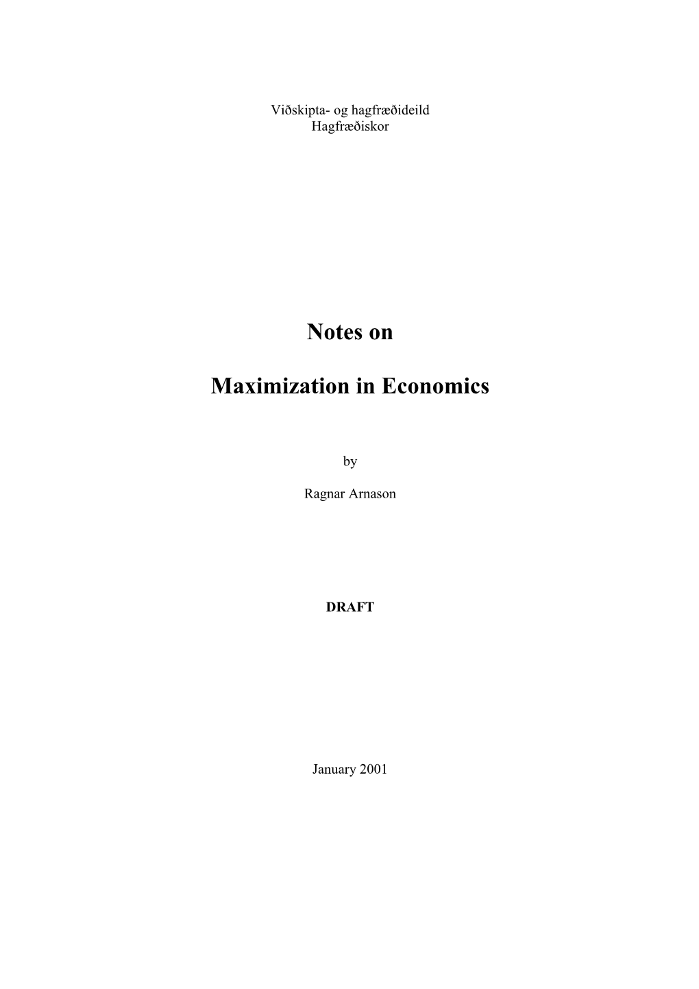 Maximization in Economics