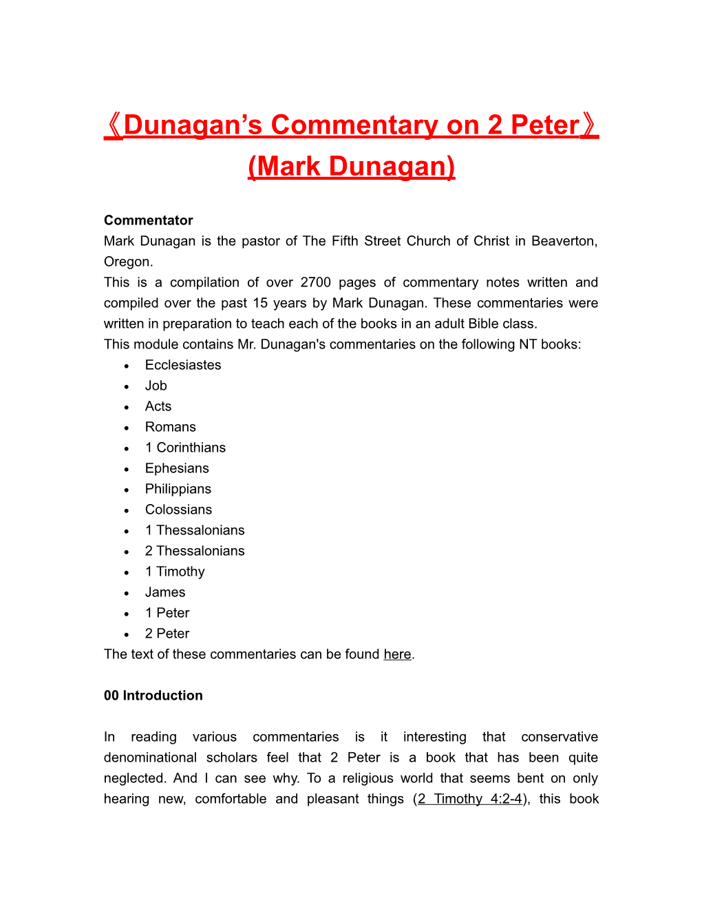 Dunagan S Commentary on 2 Peter (Mark Dunagan)