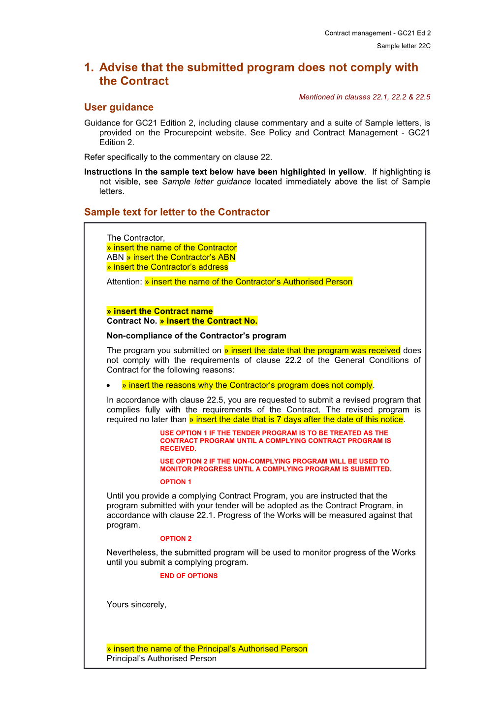 GC21 Sample Letter 25B - Non-Compliance of Program