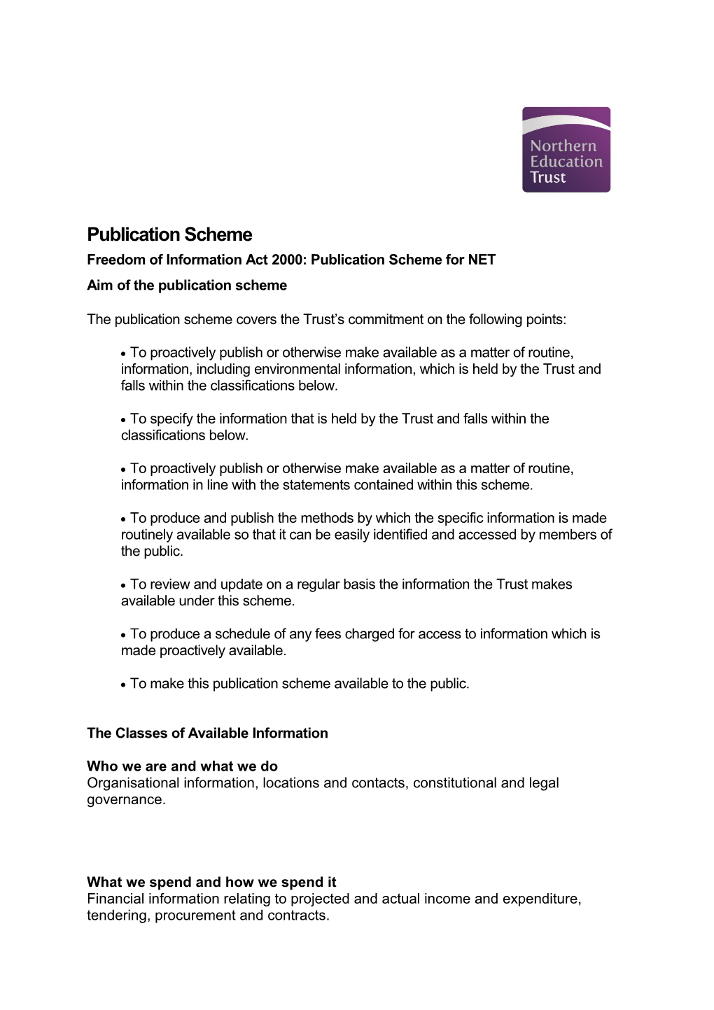 Freedom of Information Act 2000: Publication Scheme for NET