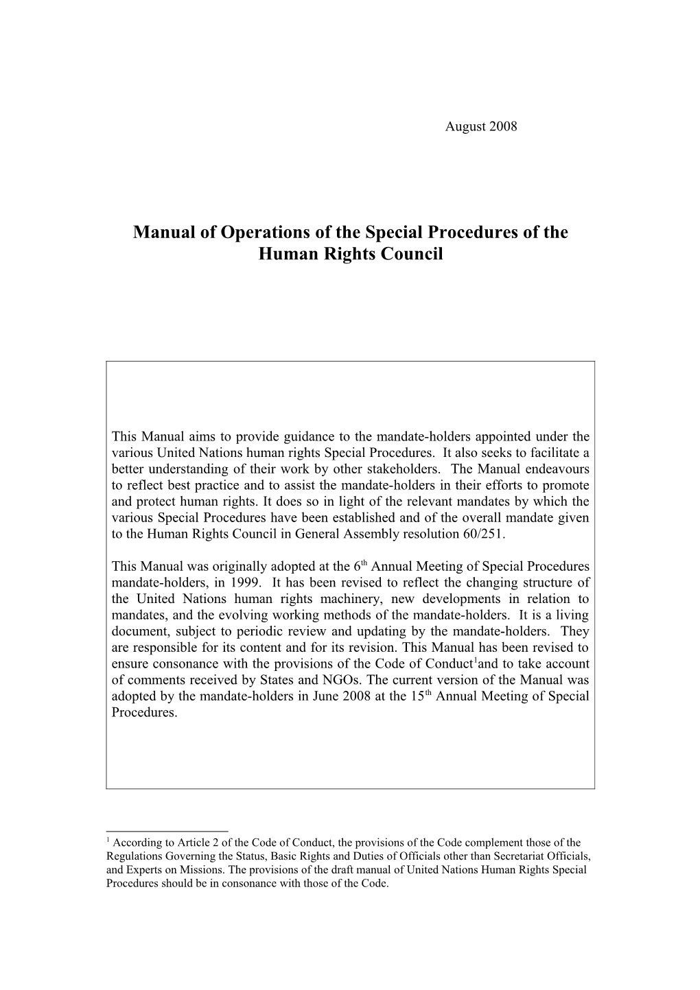 Manual of Operations of the Special Procedures of the Human Rights Council