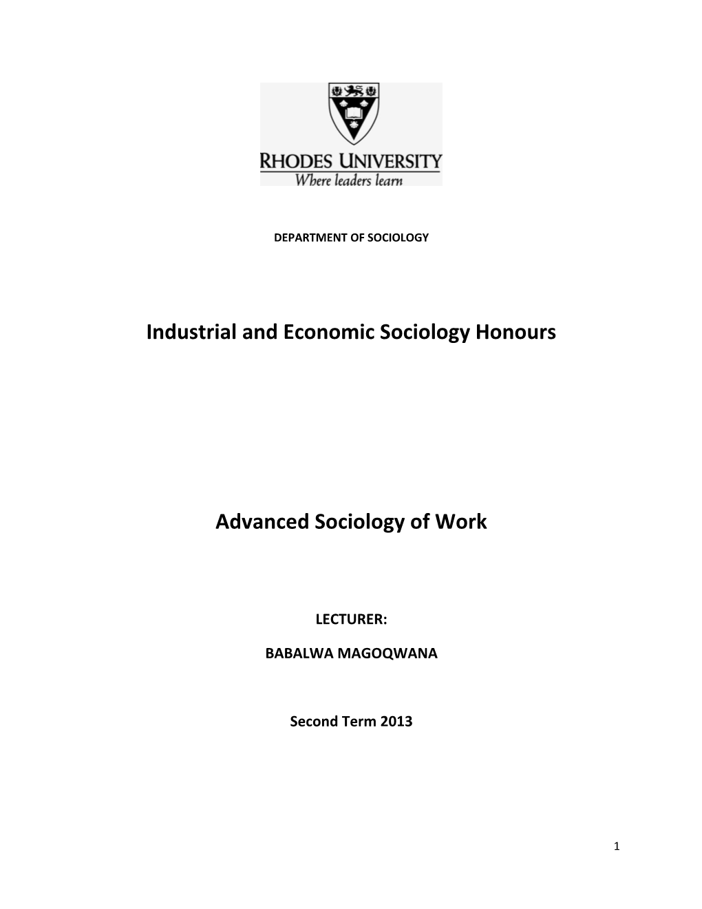 Industrial and Economic Sociology Honours