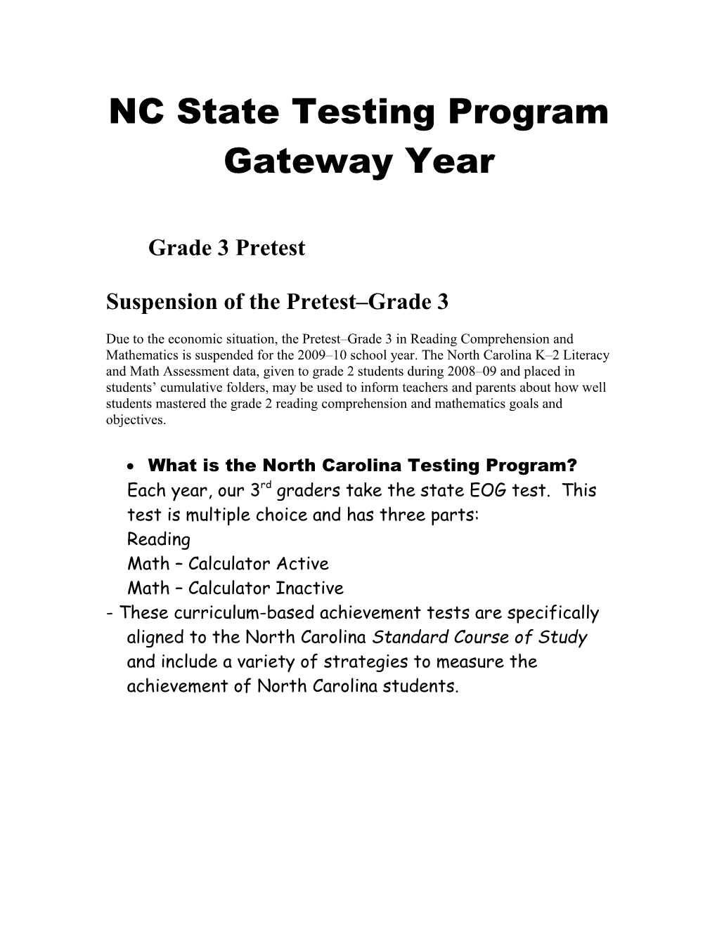 NC State Testing Program