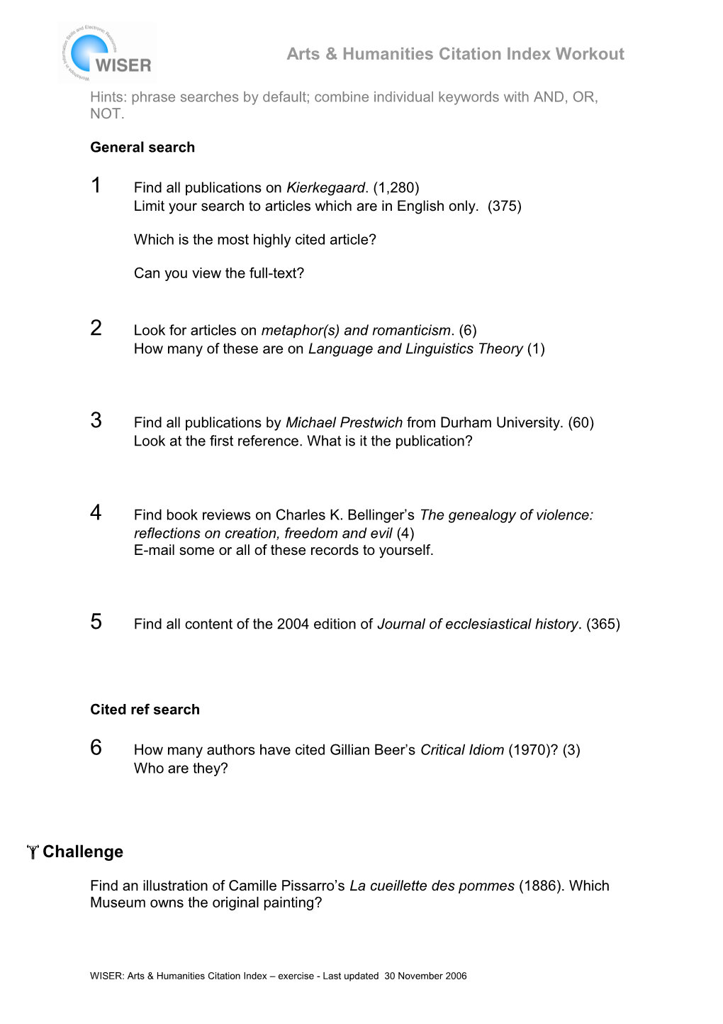 Web of Science Exercise