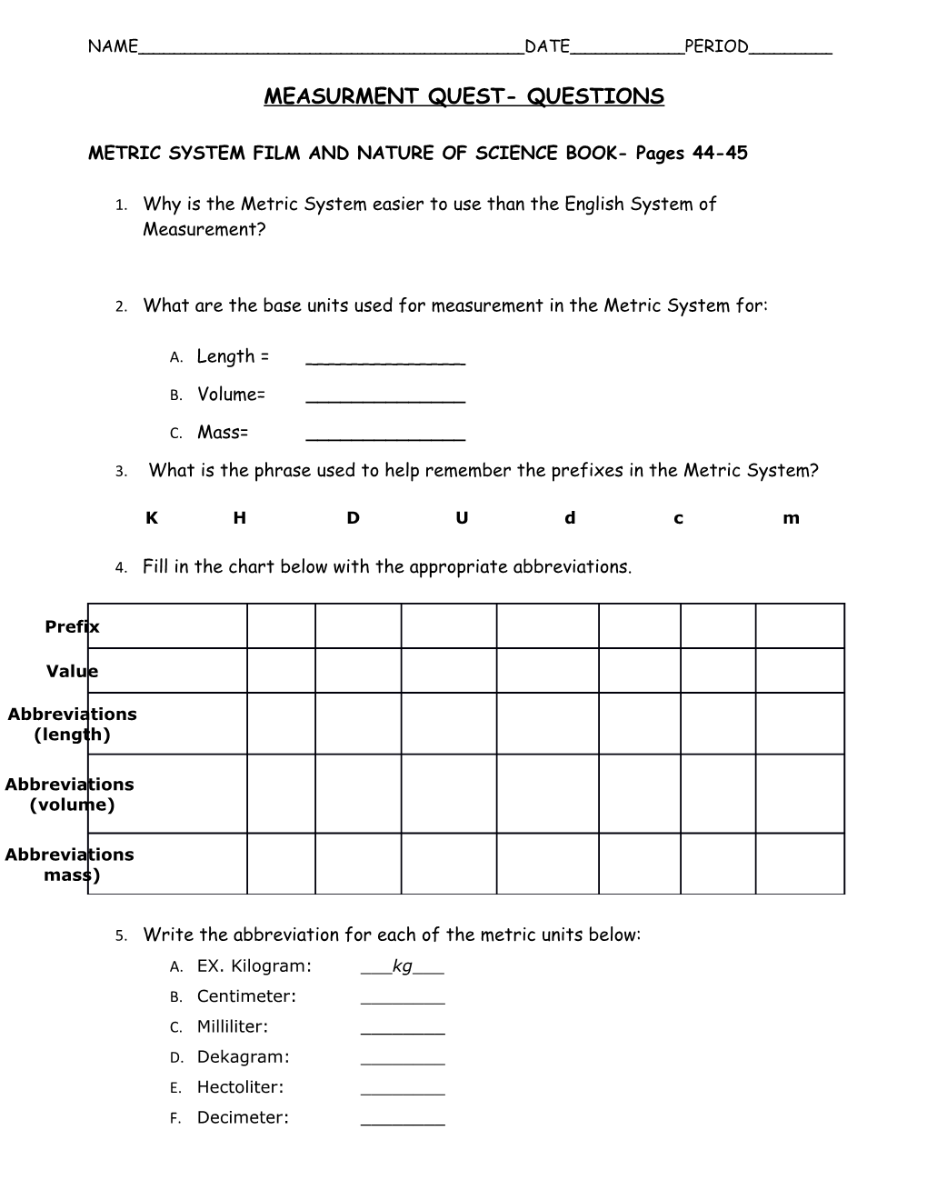 METRIC SYSTEM FILM and NATURE of SCIENCE BOOK- Pages 44-45