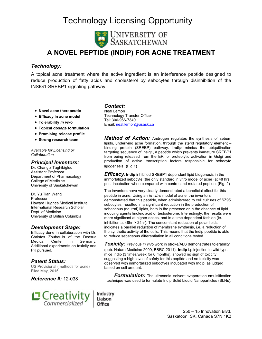 A Novel Peptide (Indip) Foracne Treatment
