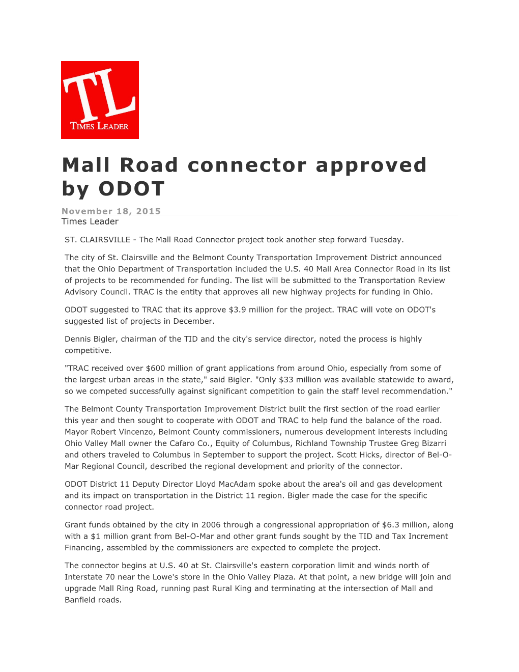 Mall Road Connector Approved by ODOT