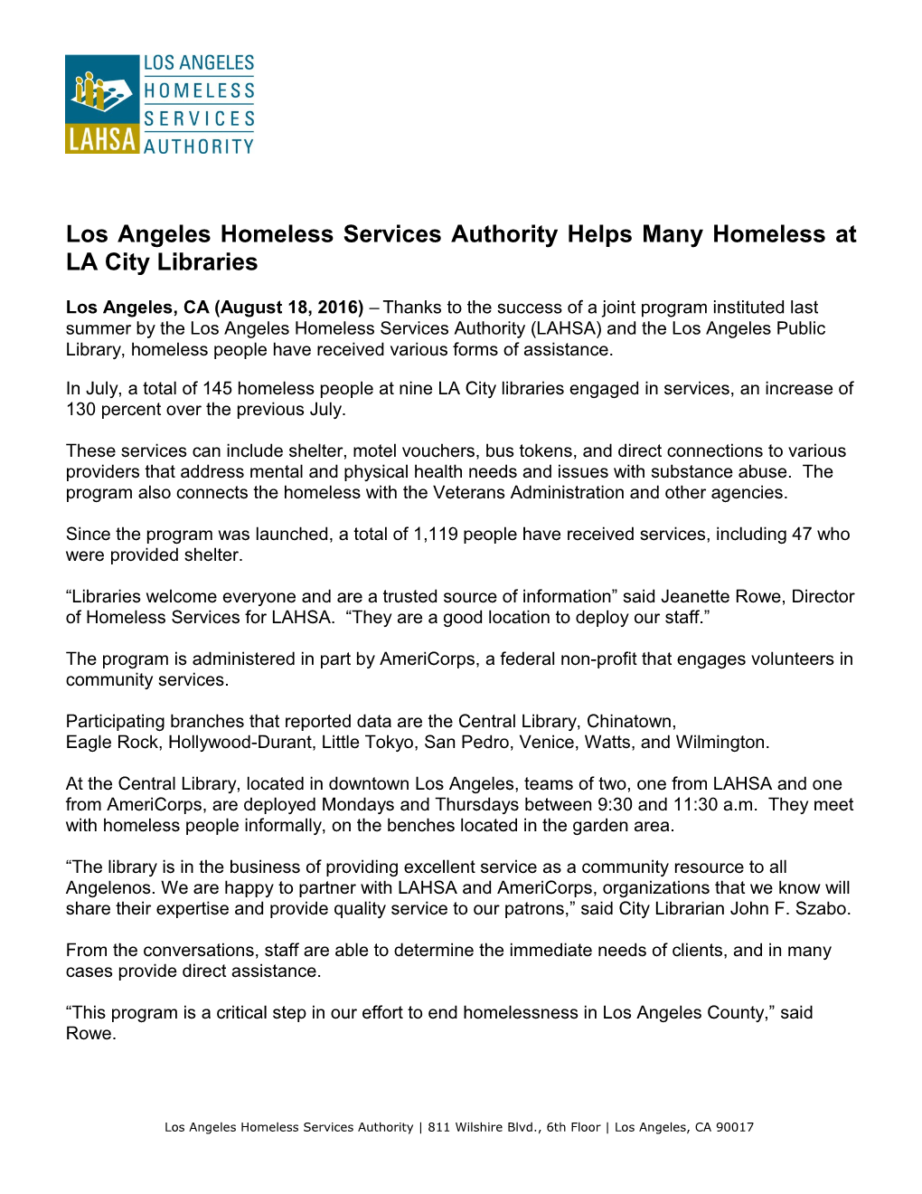 Los Angeles Homeless Services Authority Helps Many Homeless at LA City Libraries