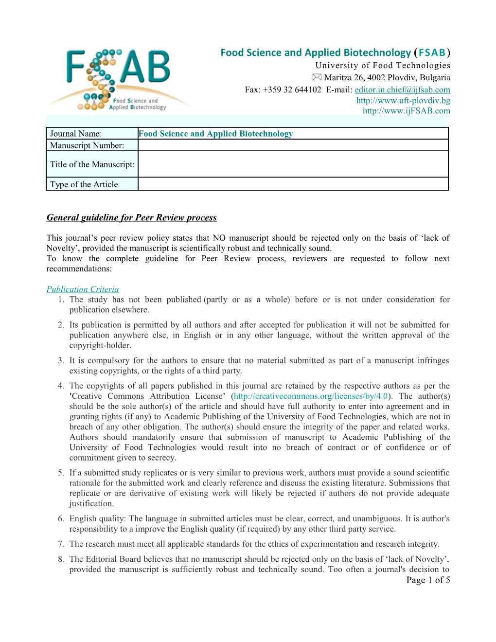 General Guideline for Peer Review Process