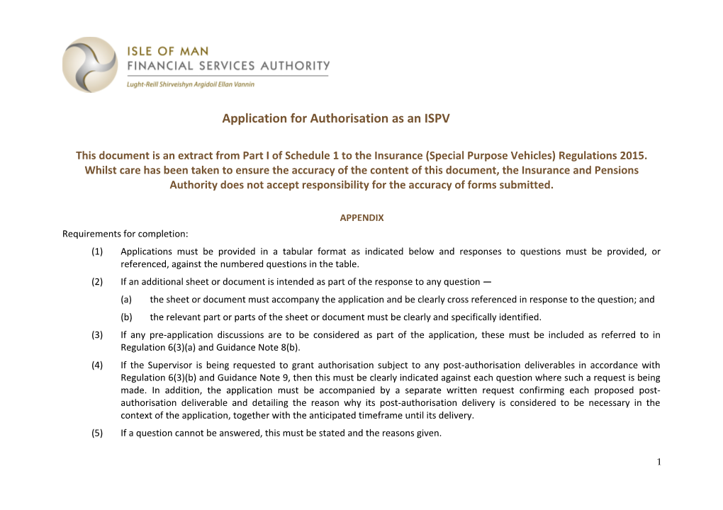 Application for Authorisation As an ISPV