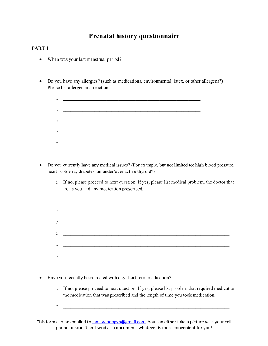 Prenatal History Questionnaire