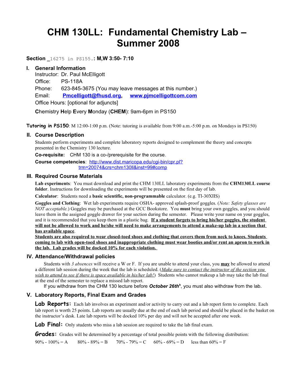 CHM 130LL: Fundamental Chemistry Lab