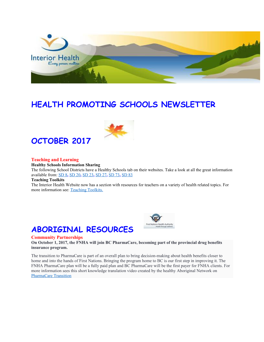 Health Promoting Schools Newsletter