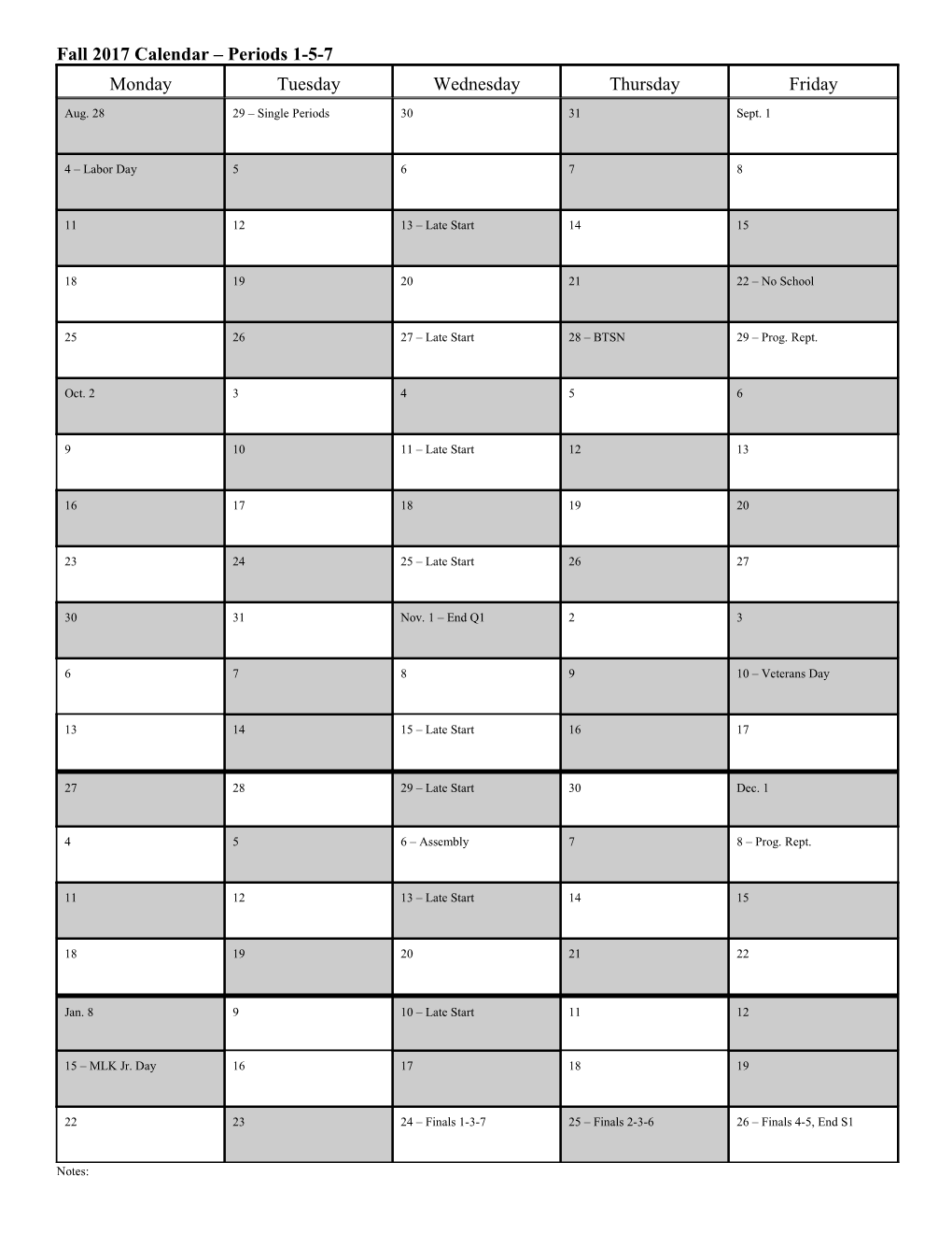 Fall 2006 - Calendar - Periods 1-3-5