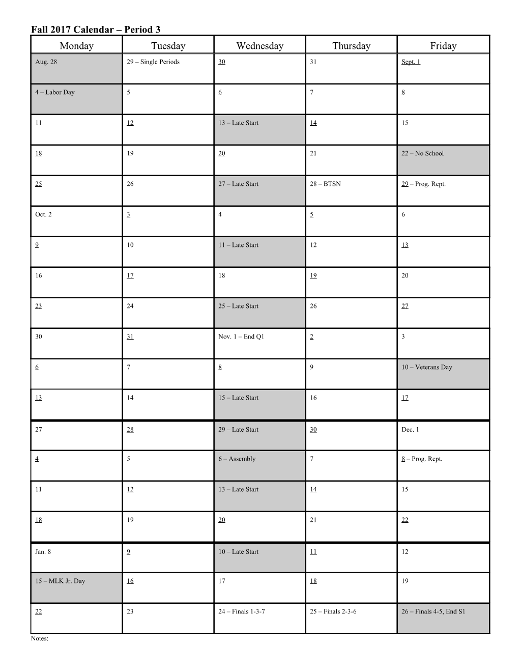 Fall 2006 - Calendar - Periods 1-3-5