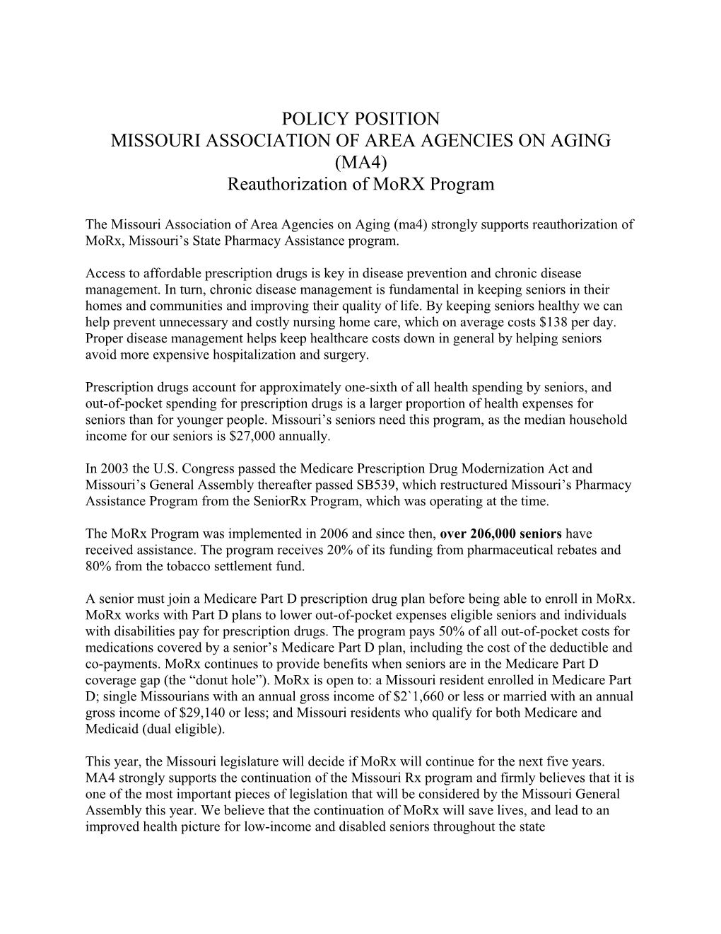 Missouri Association of Area Agencies on Aging (Ma4)