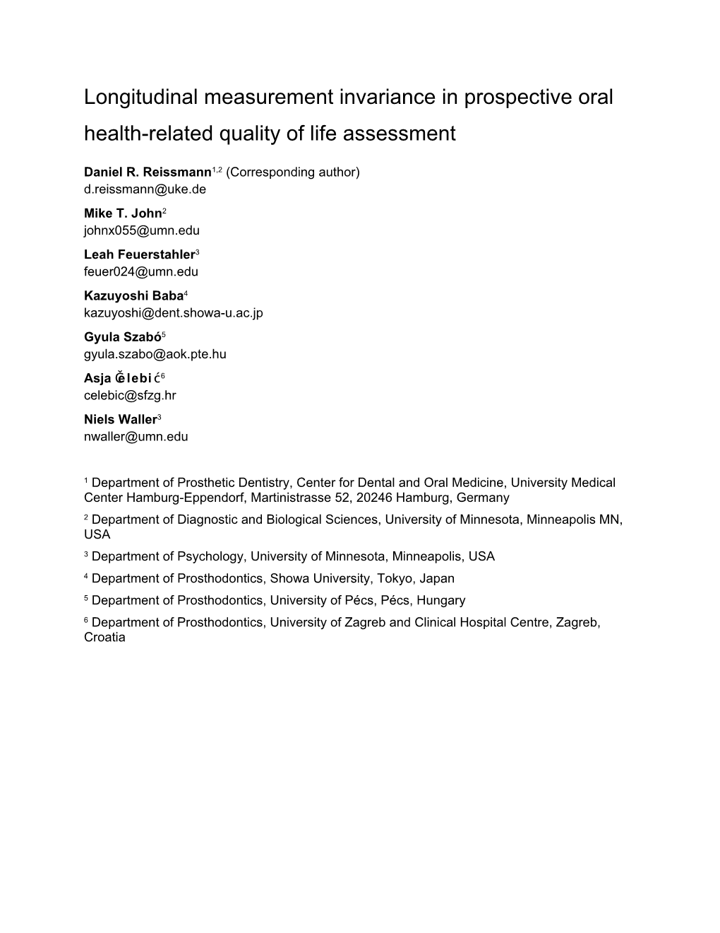 Longitudinal Measurement Invariance in Prospective Oral Health-Related Quality of Life