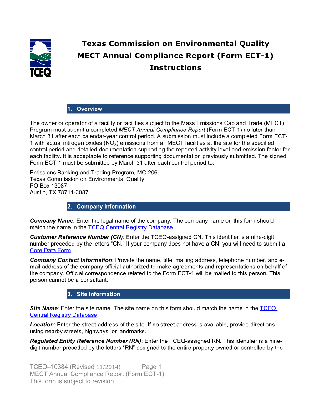 MECT Annual Compliance Report (Form ECT-1)