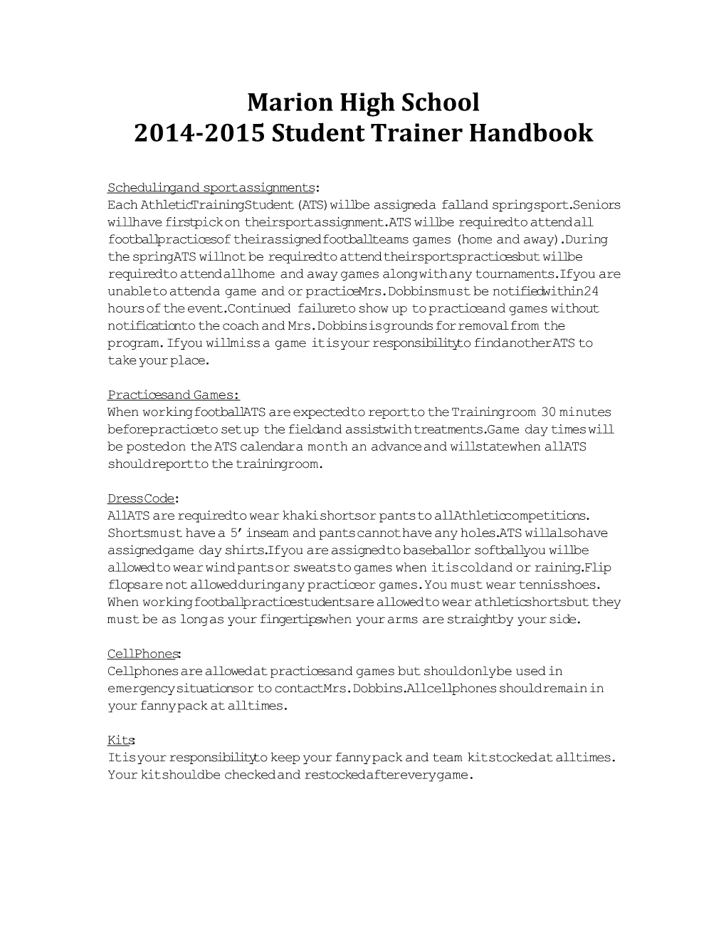 2014-2015 Student Trainer Handbook