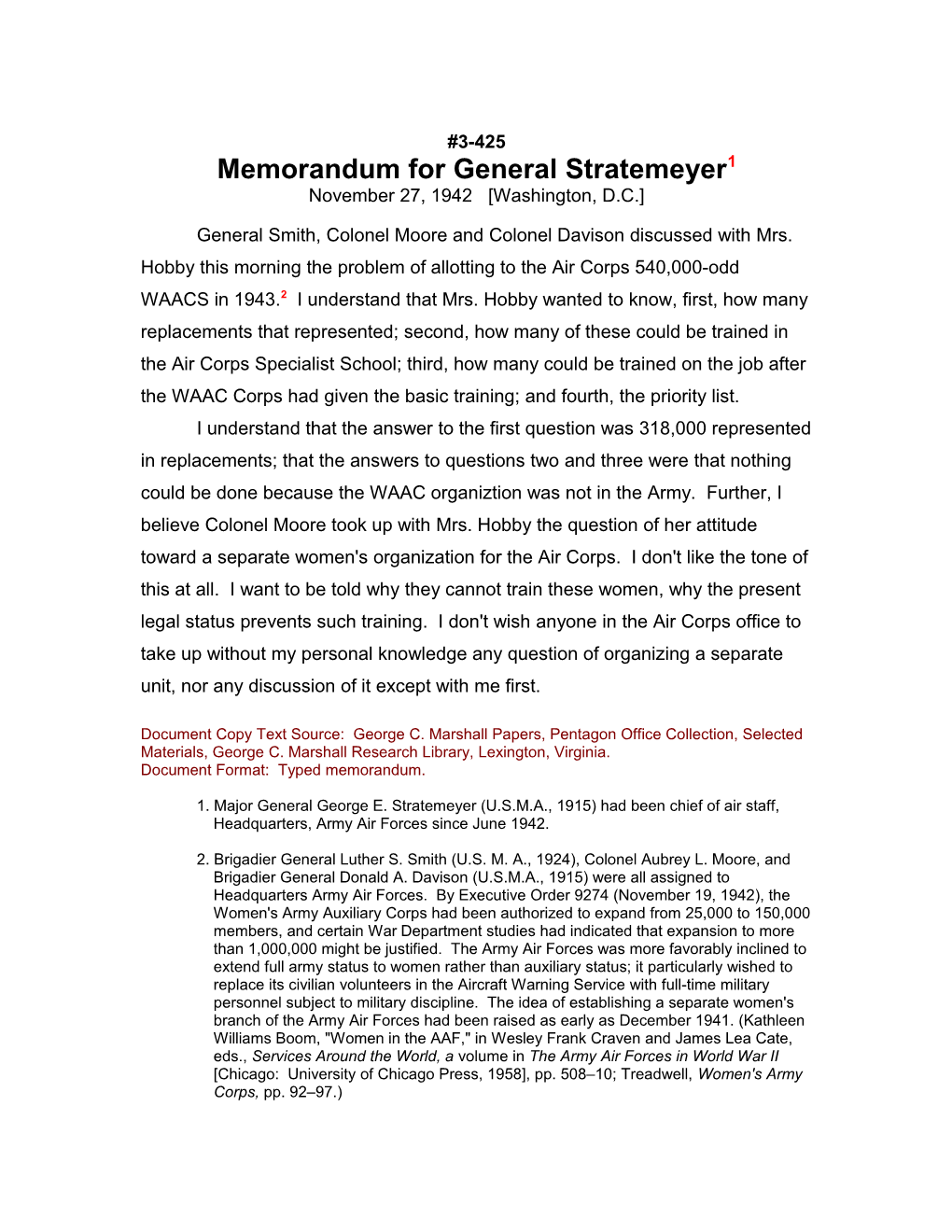 Memorandum for General Stratemeyer1