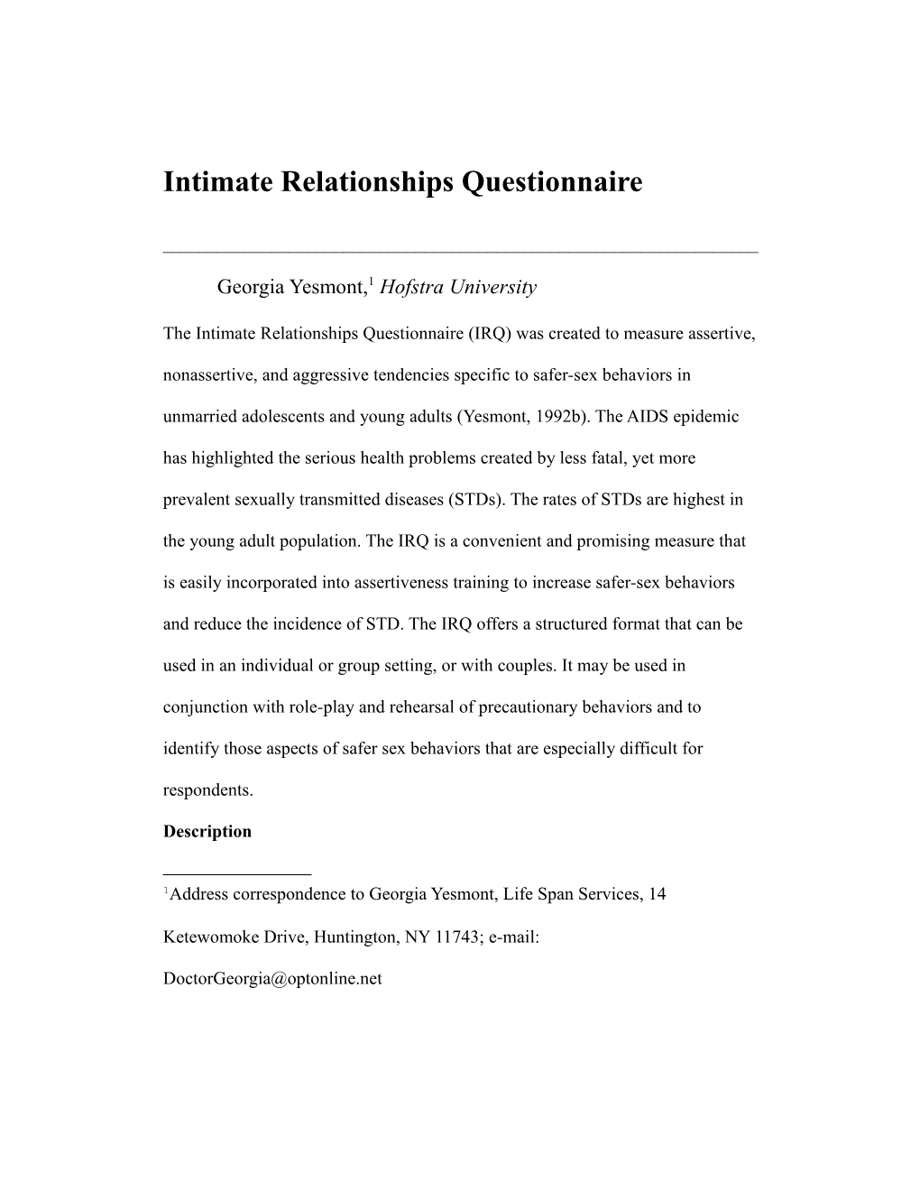 The Intimate Relationships Questionnaire