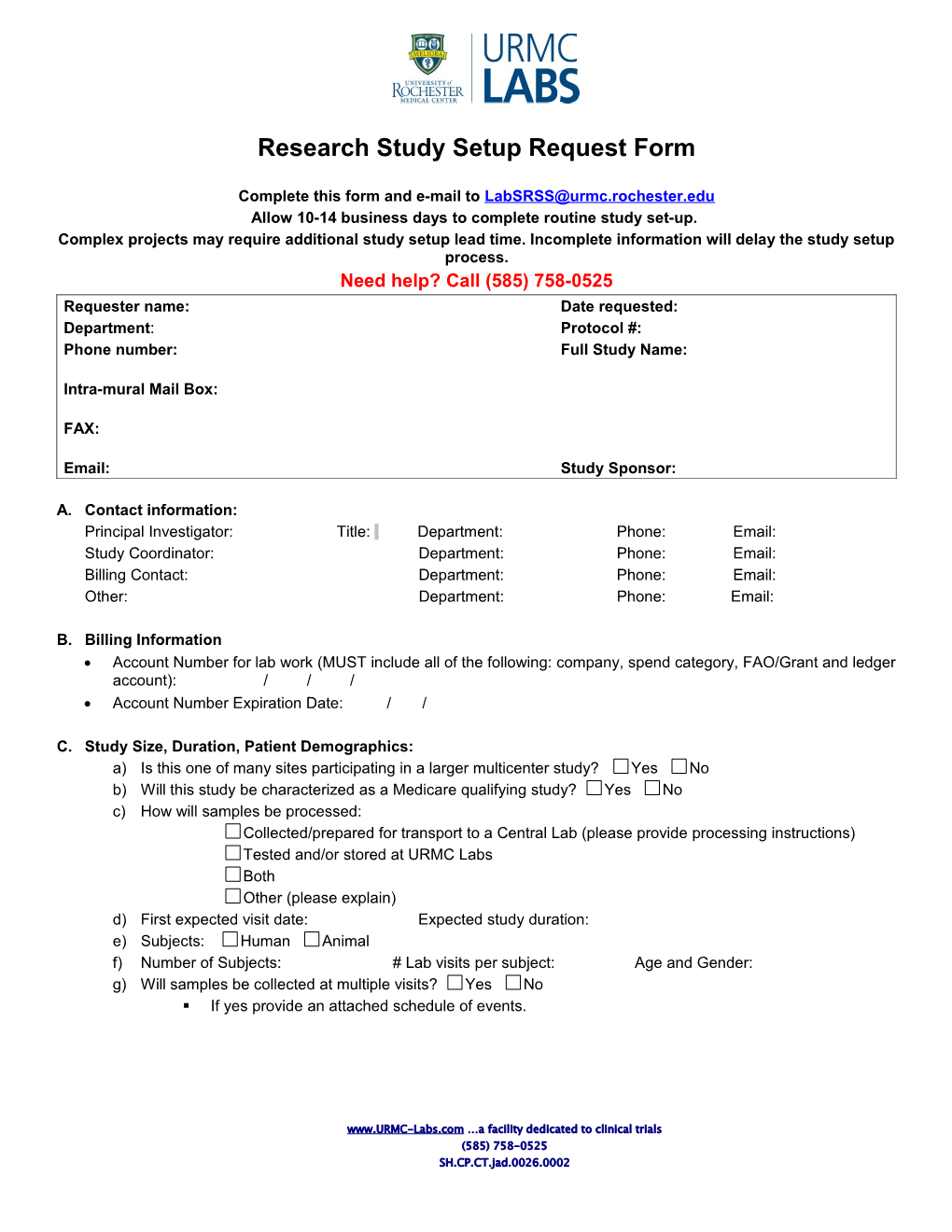 Research Study Setup Request Form