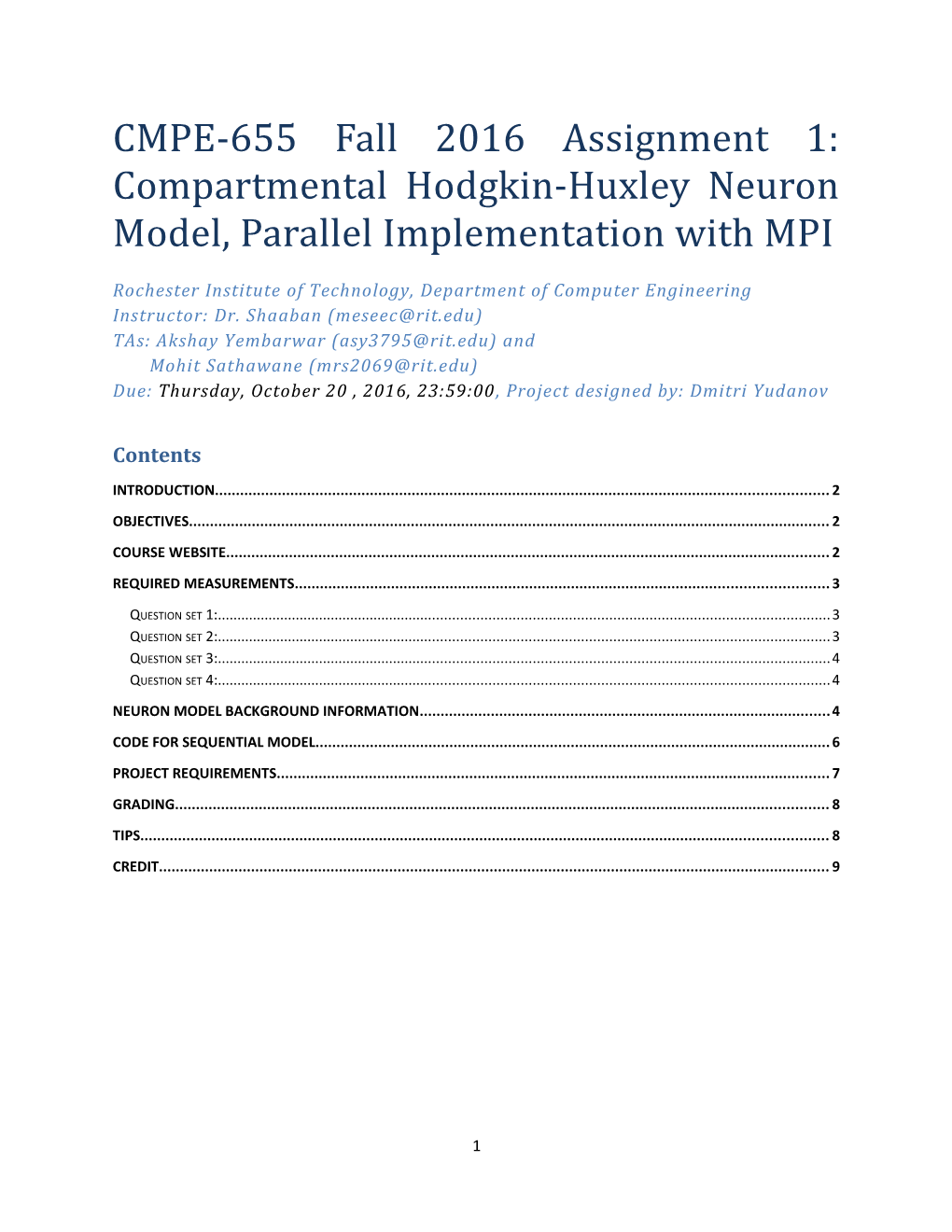 CMPE-655 Fall 2016Assignment 1: Compartmental Hodgkin-Huxley Neuron Model, Parallel