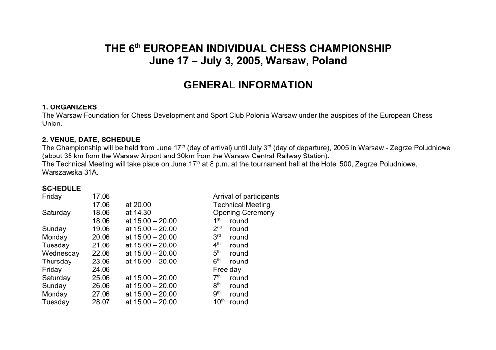 THE 6Th EUROPEAN INDIVIDUAL CHESS CHAMPIONSHIP